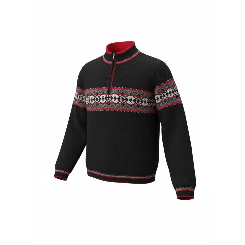 Hanna Andersson Kids 140 Black Red Nordic Fair Isle 1/4 Zip Cotton‎ Sweater
